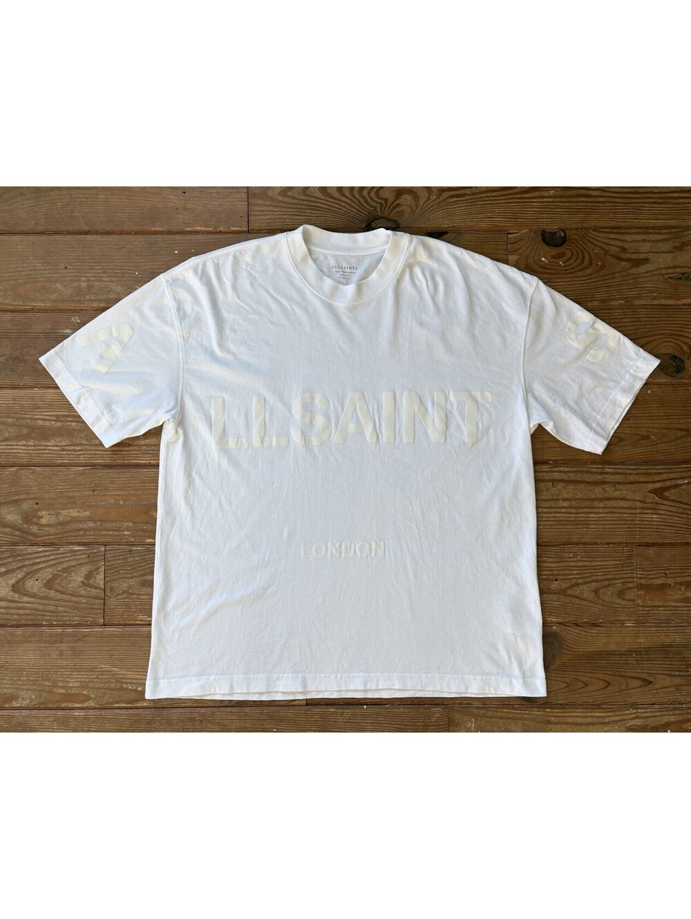 AllSaints Men's White Tonal Logo London Organic Cotton T-Shirt Large